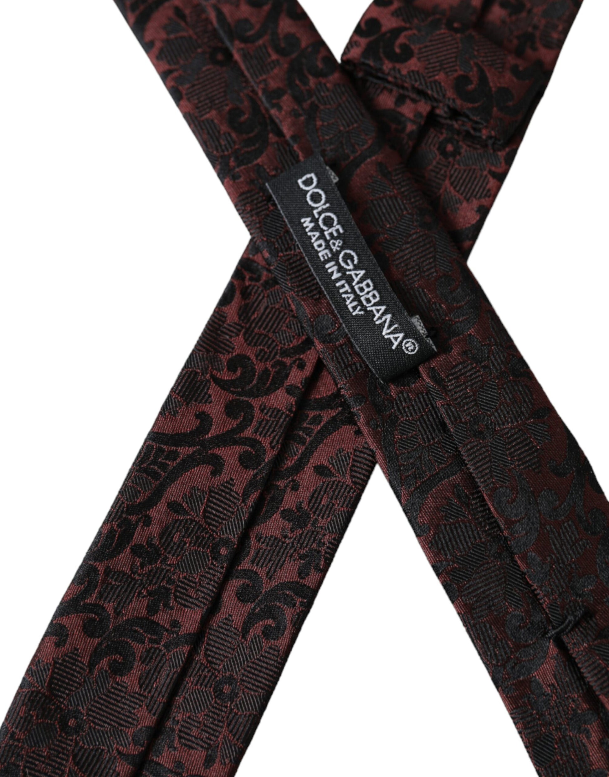 Dolce & Gabbana Maroon Floral Fantasy Silk Adjustable Men Tie - ClickThatClicks 