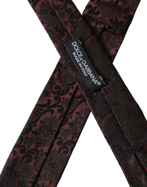 Dolce & Gabbana Maroon Floral Fantasy Silk Adjustable Men Tie - ClickThatClicks 