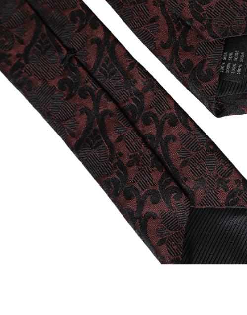 Dolce & Gabbana Maroon Floral Fantasy Silk Adjustable Men Tie - ClickThatClicks 