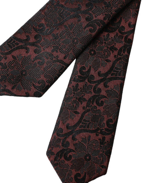 Dolce & Gabbana Maroon Floral Fantasy Silk Adjustable Men Tie - ClickThatClicks 