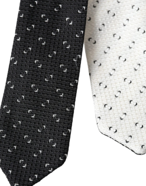 Dolce & Gabbana Black White Patterned Adjustable Tie - ClickThatClicks 