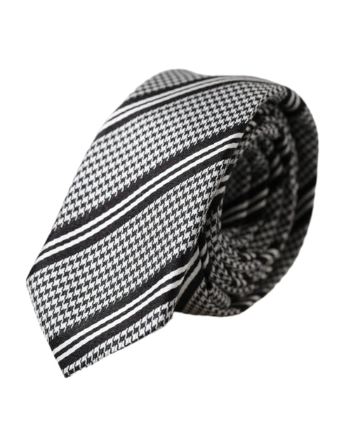 Dolce & Gabbana Black White Stripes Silk Adjustable Tie - ClickThatClicks 