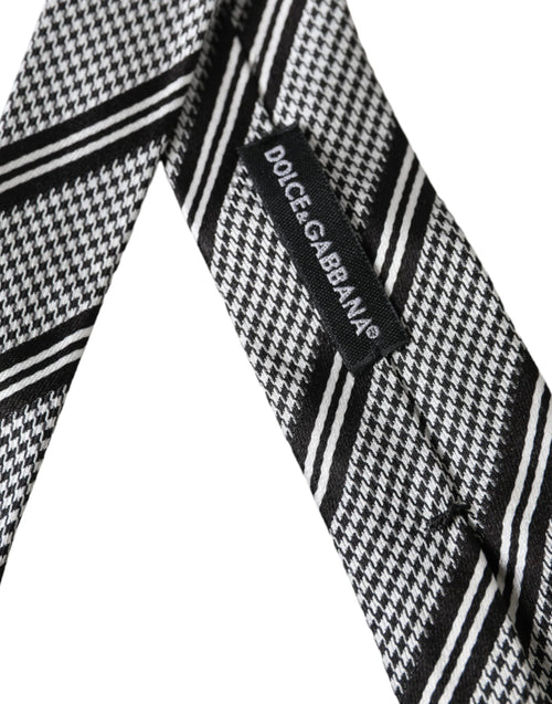 Dolce & Gabbana Black White Stripes Silk Adjustable Tie - ClickThatClicks 