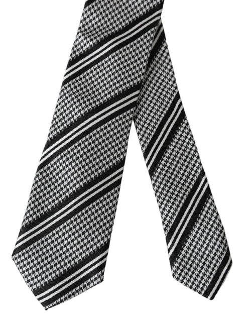 Dolce & Gabbana Black White Stripes Silk Adjustable Tie - ClickThatClicks 
