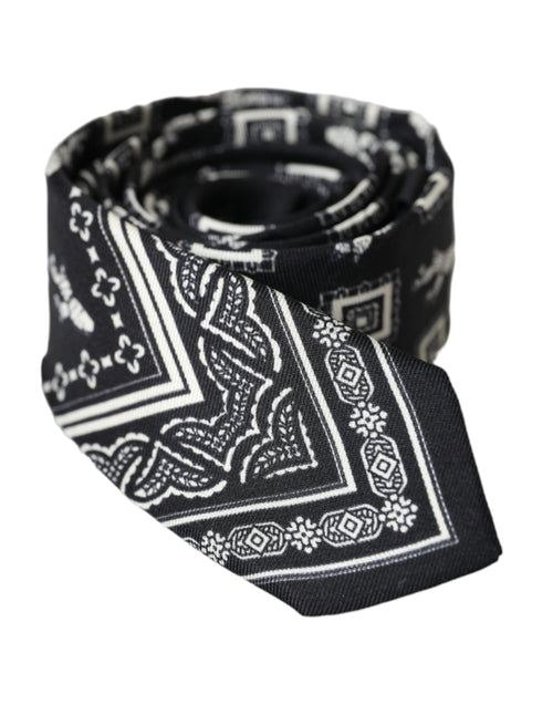 Dolce & Gabbana Black Patterned 100%Silk Adjustable Tie - ClickThatClicks 