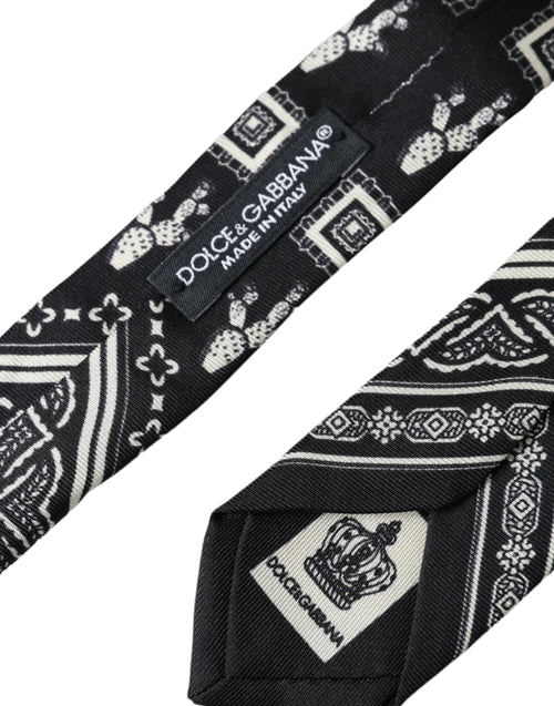 Dolce & Gabbana Black Patterned 100%Silk Adjustable Tie - ClickThatClicks 