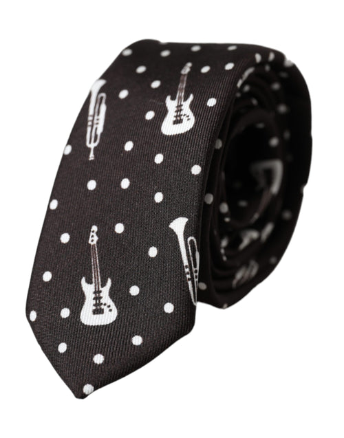 Dolce & Gabbana Black Guitar Print Silk Adjustable Tie - ClickThatClicks 