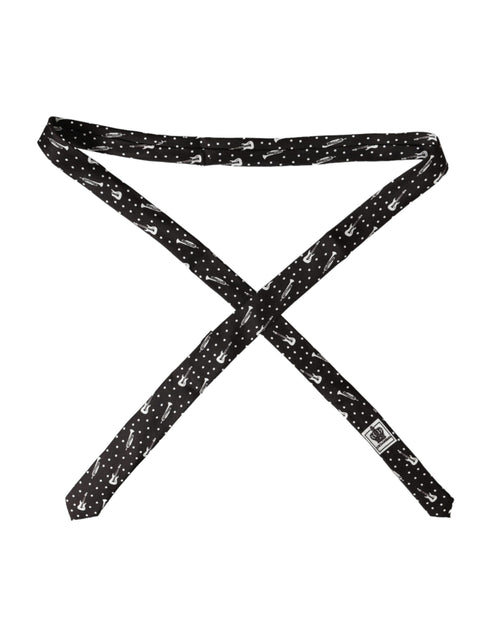 Dolce & Gabbana Black Guitar Print Silk Adjustable Tie - ClickThatClicks 