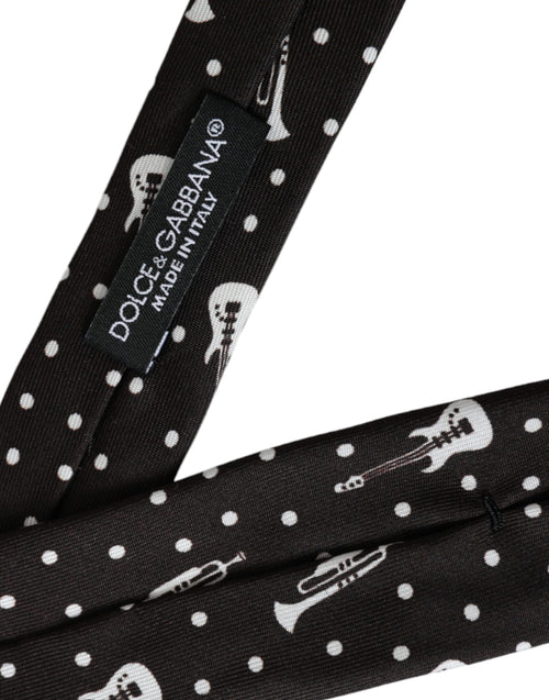 Dolce & Gabbana Black Guitar Print Silk Adjustable Tie - ClickThatClicks 