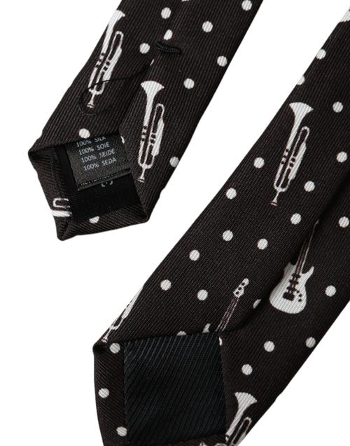 Dolce & Gabbana Black Guitar Print Silk Adjustable Tie - ClickThatClicks 