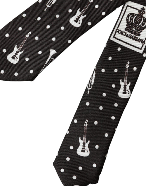Dolce & Gabbana Black Guitar Print Silk Adjustable Tie - ClickThatClicks 