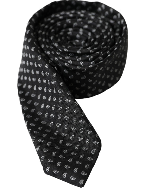 Dolce & Gabbana Black Jacquard Patterned Silk Adjustable Men Tie - ClickThatClicks 