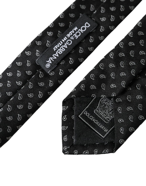 Dolce & Gabbana Black Jacquard Patterned Silk Adjustable Men Tie - ClickThatClicks 