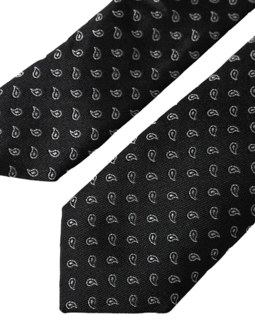 Dolce & Gabbana Black Jacquard Patterned Silk Adjustable Men Tie - ClickThatClicks 