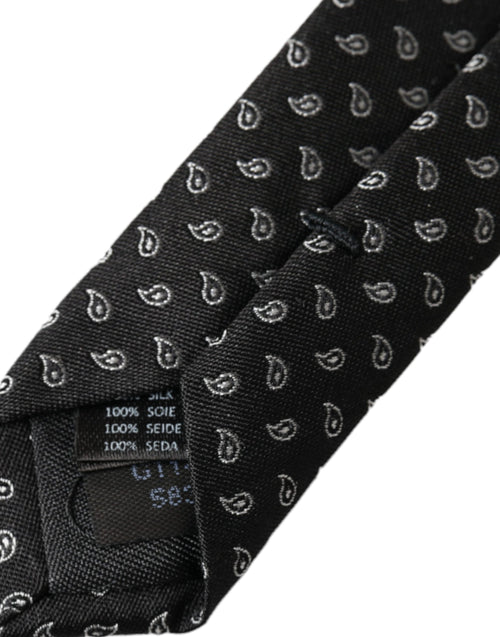 Dolce & Gabbana Black Jacquard Patterned Silk Adjustable Men Tie - ClickThatClicks 