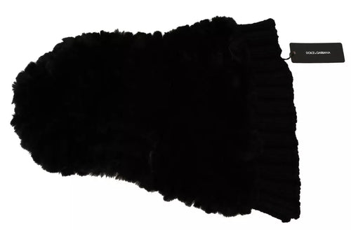 Dolce & Gabbana Black Silver Fox Fur Cashmere Hooded Scarf - ClickThatClicks 