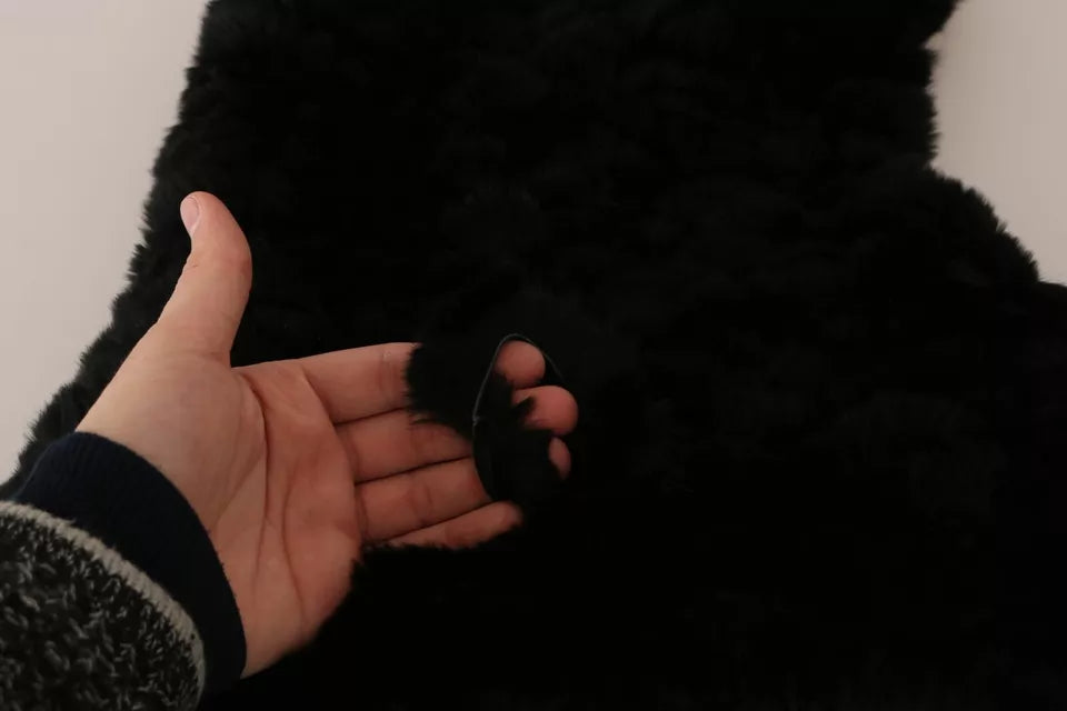 Dolce & Gabbana Black Silver Fox Fur Cashmere Hooded Scarf - ClickThatClicks 