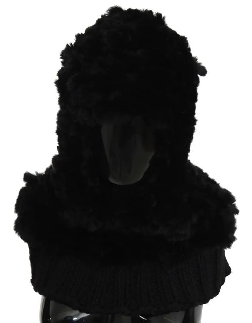 Dolce & Gabbana Black Silver Fox Fur Cashmere Hooded Scarf - ClickThatClicks 