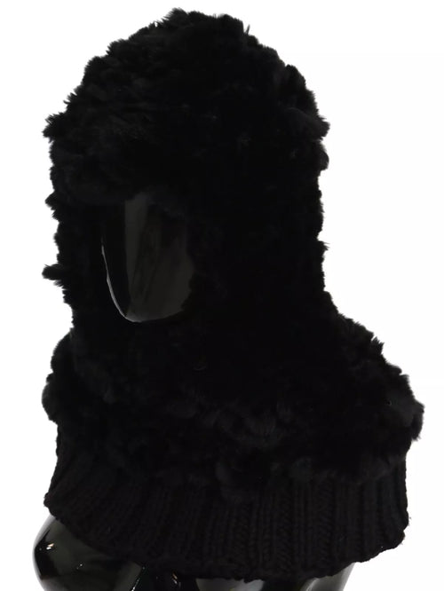 Dolce & Gabbana Black Silver Fox Fur Cashmere Hooded Scarf - ClickThatClicks 
