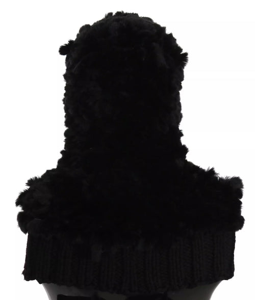 Dolce & Gabbana Black Silver Fox Fur Cashmere Hooded Scarf - ClickThatClicks 