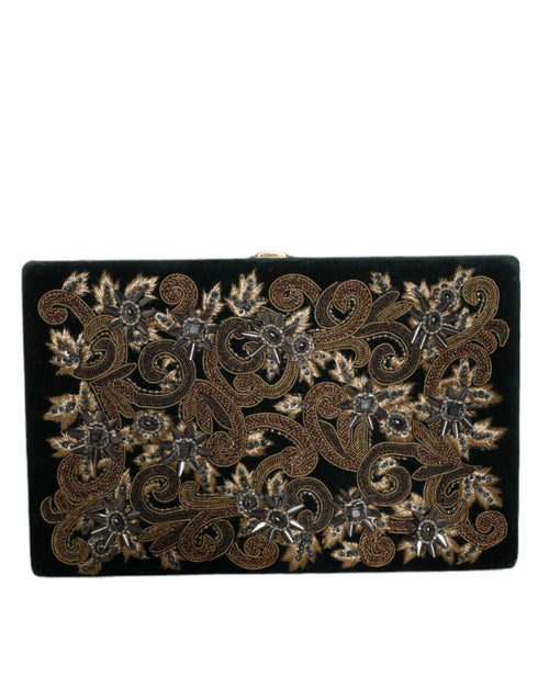 Dolce & Gabbana Black Velvet Gold Frame Clutch Evening Party Purse Bag - ClickThatClicks 