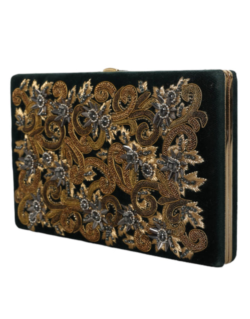 Dolce & Gabbana Black Velvet Gold Frame Clutch Evening Party Purse Bag - ClickThatClicks 