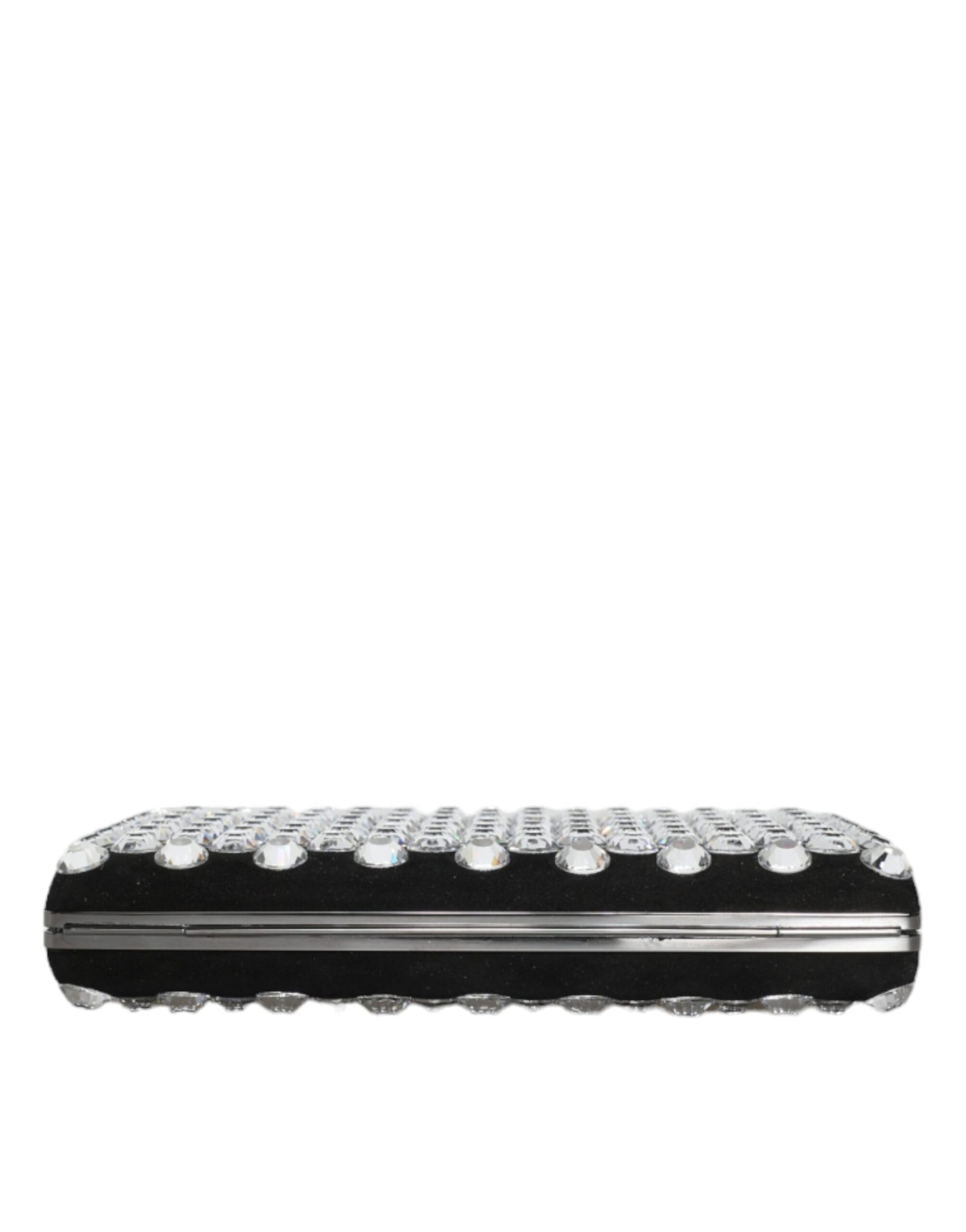 Dolce & Gabbana Black Velvet Crystal Clutch Evening Party Purse Bag - ClickThatClicks 