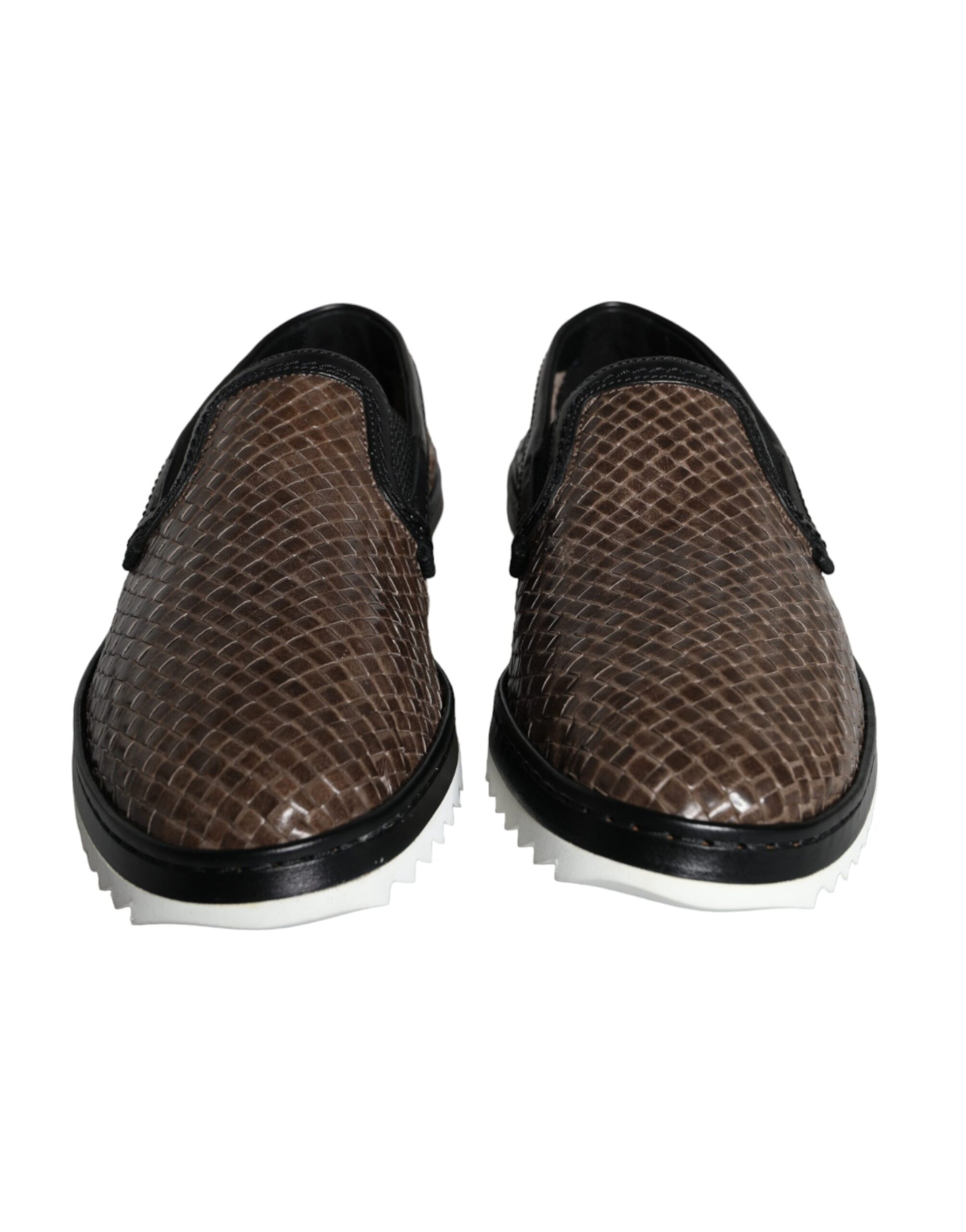 Dolce & Gabbana Brown Black Leather Weaved Men Loafers Shoes - ClickThatClicks 