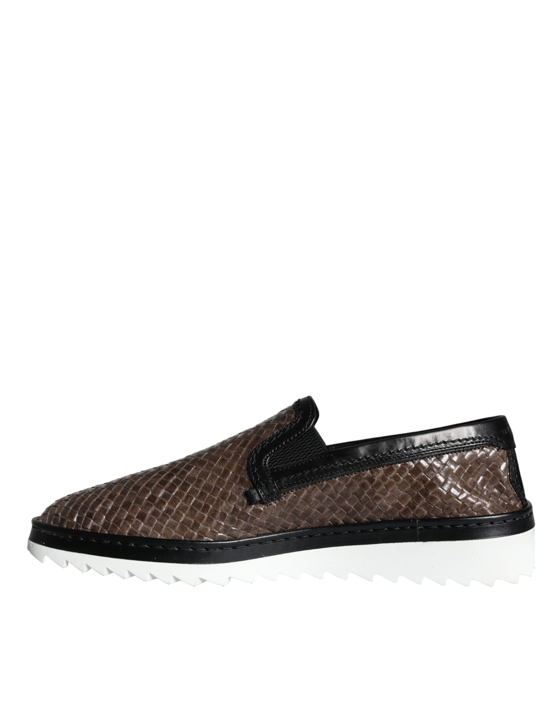 Dolce & Gabbana Brown Black Leather Weaved Men Loafers Shoes - ClickThatClicks 
