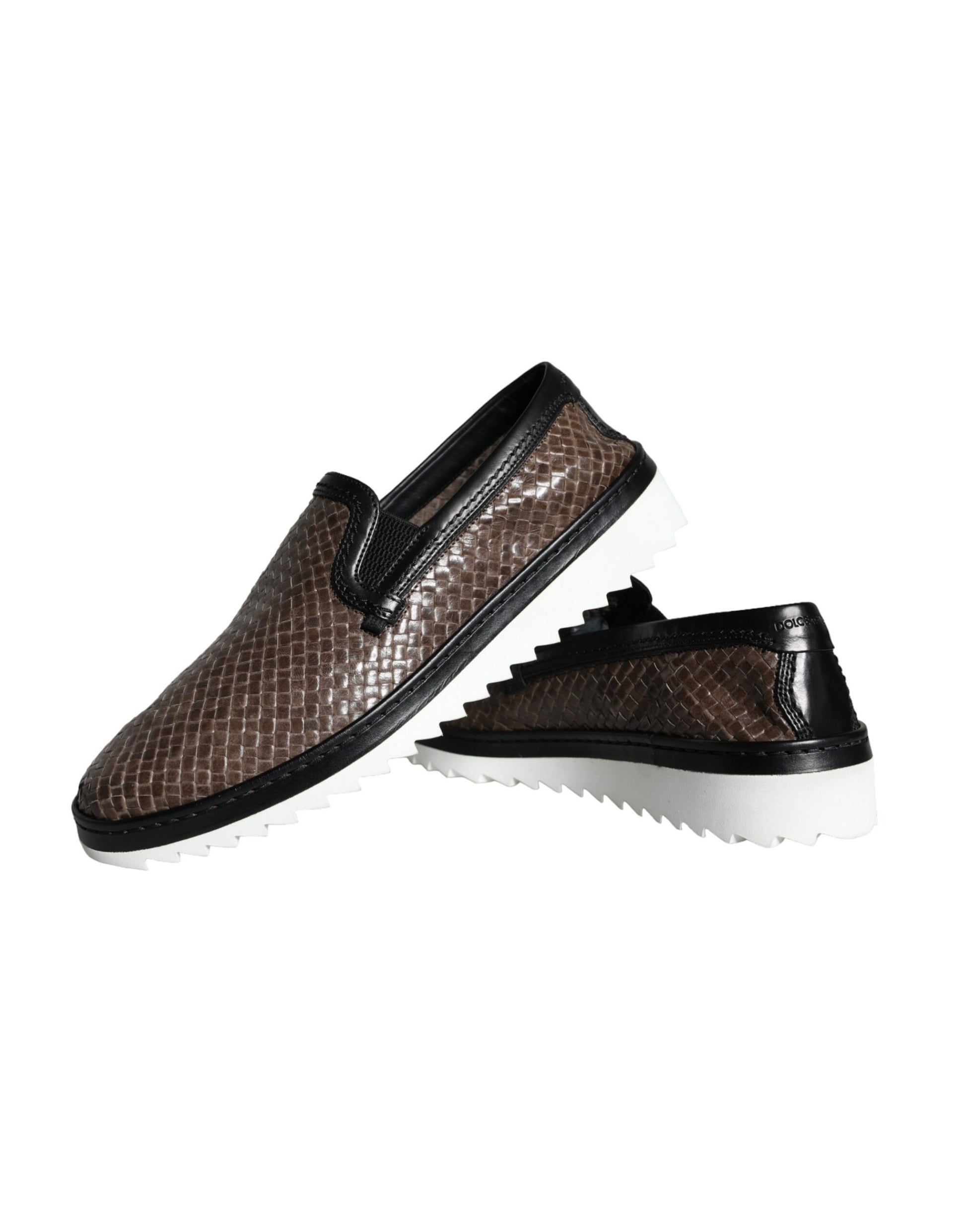 Dolce & Gabbana Brown Black Leather Weaved Men Loafers Shoes - ClickThatClicks 
