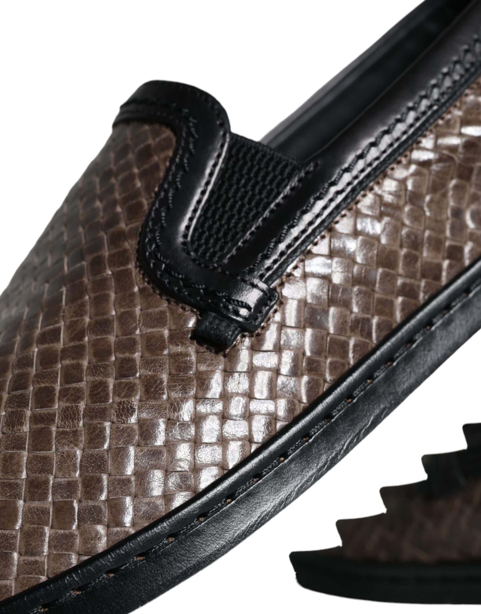 Dolce & Gabbana Brown Black Leather Weaved Men Loafers Shoes - ClickThatClicks 