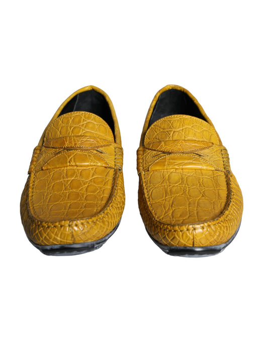 Dolce & Gabbana Yellow Leather Slip Mocassin Loafers Shoes - ClickThatClicks 