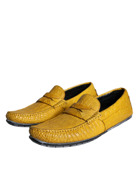 Dolce & Gabbana Yellow Leather Slip Mocassin Loafers Shoes - ClickThatClicks 