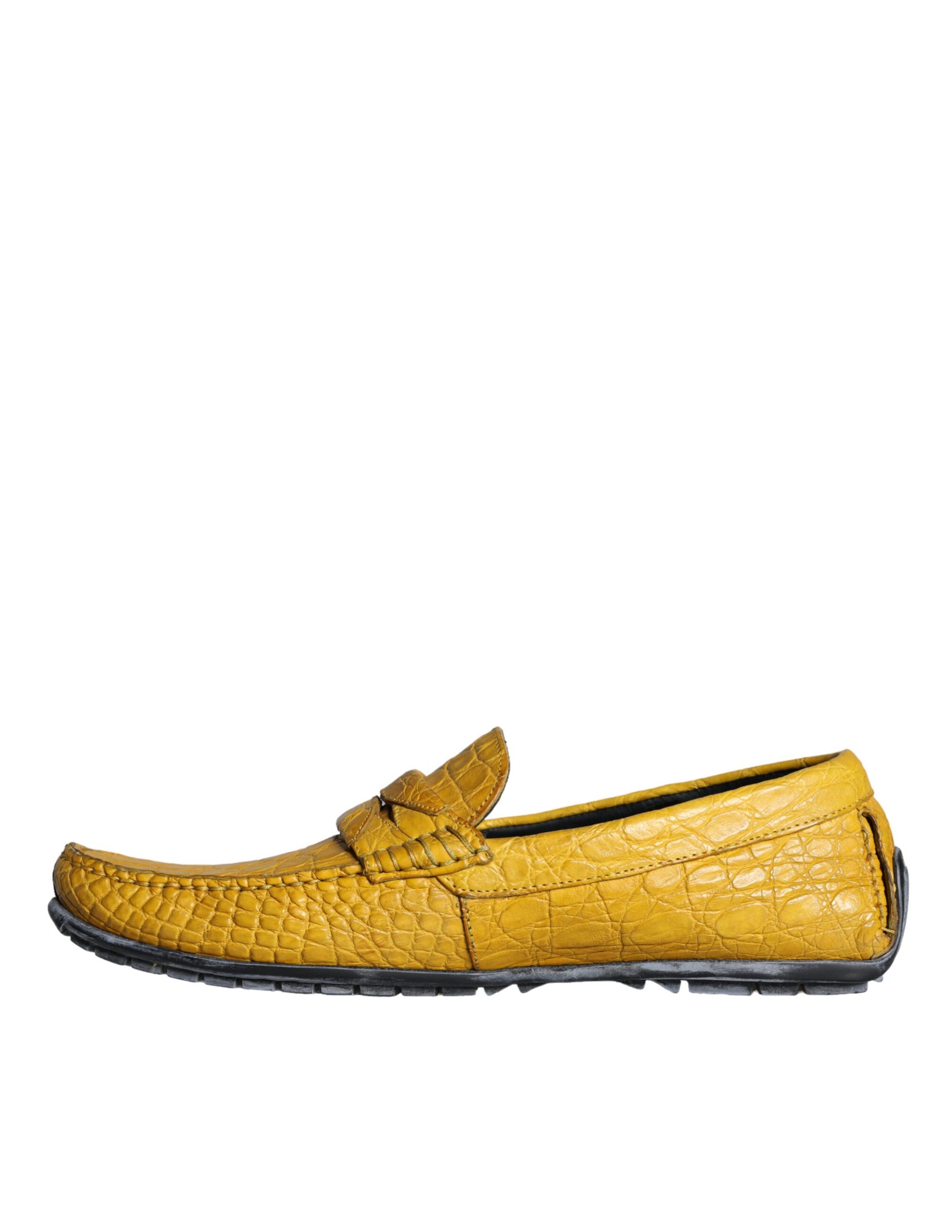 Dolce & Gabbana Yellow Leather Slip Mocassin Loafers Shoes - ClickThatClicks 