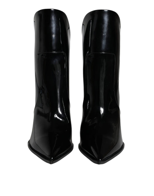 Dolce & Gabbana Black Patent Leather Pointed Ankle Boots Shoes - ClickThatClicks 