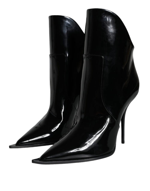 Dolce & Gabbana Black Patent Leather Pointed Ankle Boots Shoes - ClickThatClicks 