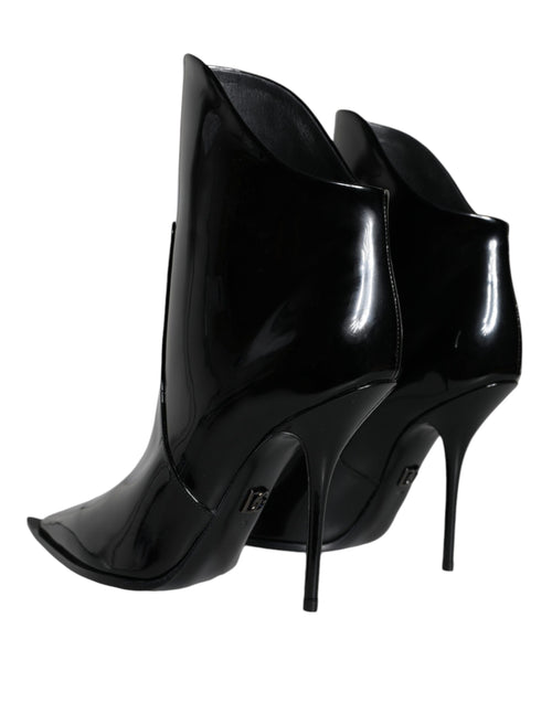 Dolce & Gabbana Black Patent Leather Pointed Ankle Boots Shoes - ClickThatClicks 