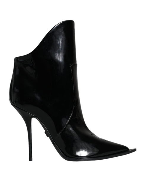 Dolce & Gabbana Black Patent Leather Pointed Ankle Boots Shoes - ClickThatClicks 