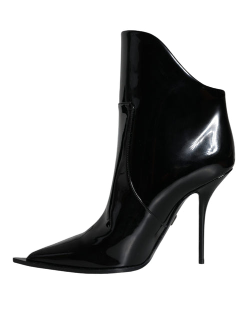 Dolce & Gabbana Black Patent Leather Pointed Ankle Boots Shoes - ClickThatClicks 