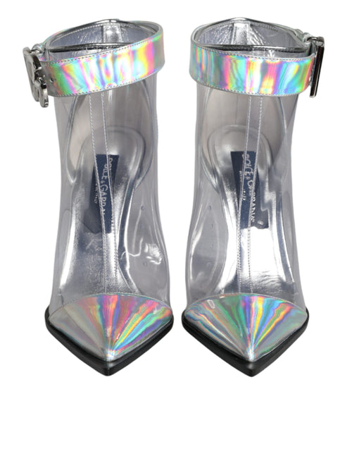 Dolce & Gabbana Silver Iridescent PVC Pointed Short Boots Shoes - ClickThatClicks 