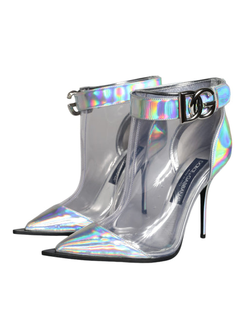 Dolce & Gabbana Silver Iridescent PVC Pointed Short Boots Shoes - ClickThatClicks 