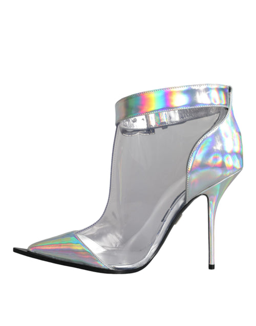 Dolce & Gabbana Silver Iridescent PVC Pointed Short Boots Shoes - ClickThatClicks 