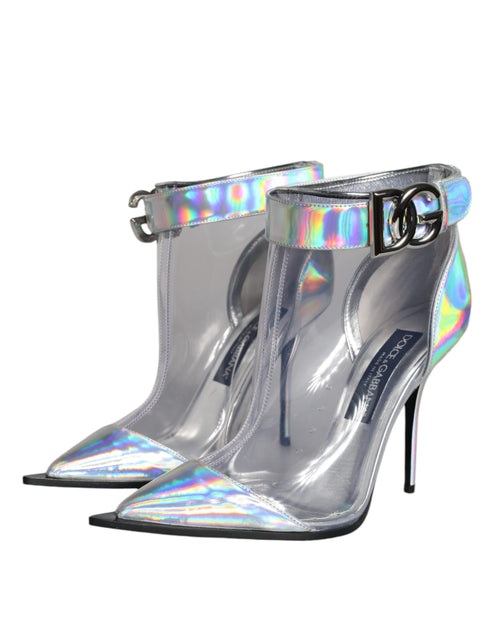 Dolce & Gabbana Silver Iridescent PVC Pointed Short Boots Shoes - ClickThatClicks 