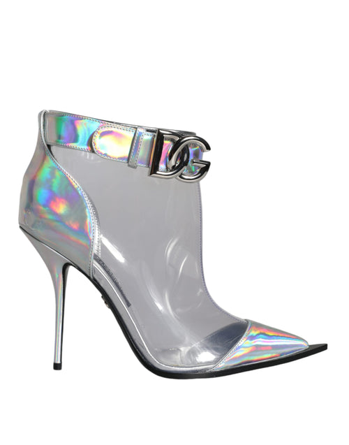 Dolce & Gabbana Silver Iridescent PVC Pointed Short Boots Shoes - ClickThatClicks 