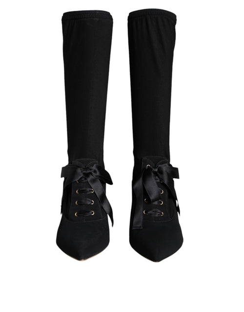Dolce & Gabbana Black Stiletto Heels Mid Calf Boots Shoes - ClickThatClicks 