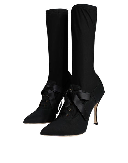 Dolce & Gabbana Black Stiletto Heels Mid Calf Boots Shoes - ClickThatClicks 