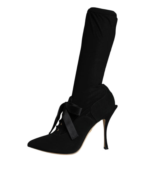 Dolce & Gabbana Black Stiletto Heels Mid Calf Boots Shoes - ClickThatClicks 