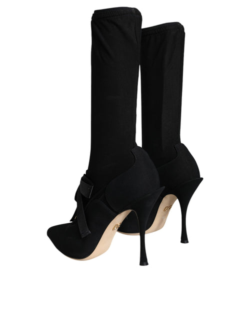 Dolce & Gabbana Black Stiletto Heels Mid Calf Boots Shoes - ClickThatClicks 