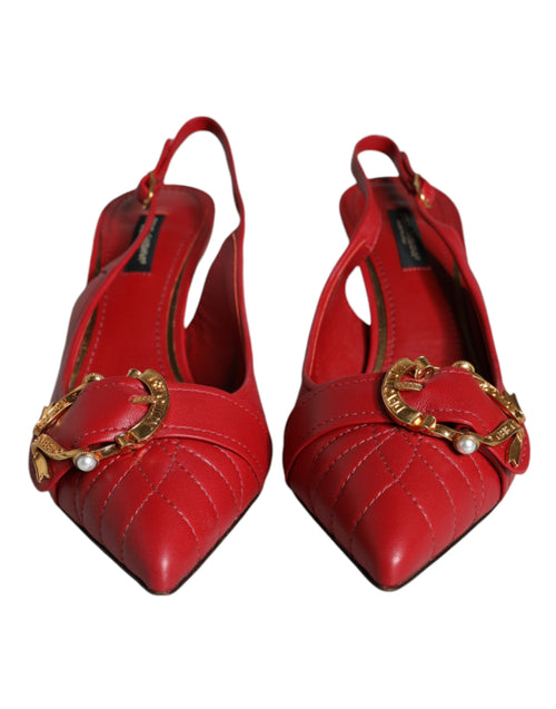 Dolce & Gabbana Red Devotion Leather Heels Slingback Shoes - ClickThatClicks 