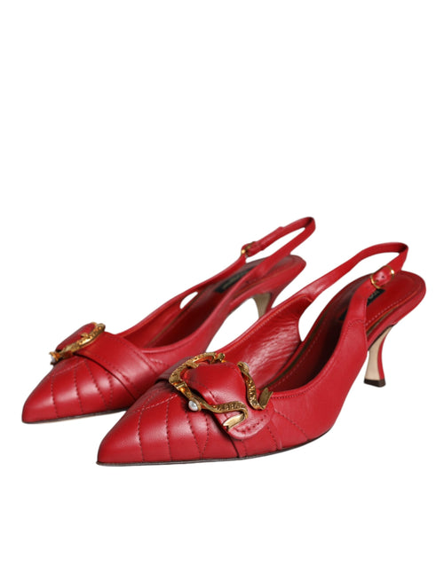 Dolce & Gabbana Red Devotion Leather Heels Slingback Shoes - ClickThatClicks 